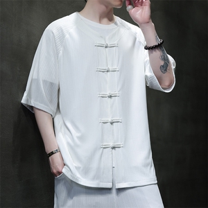2025夏季新款风男装汉服盘扣新中式开衫唐装竖纹衬衫C101-P45图片
