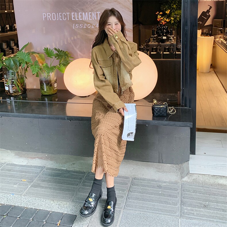 条纹毛毛流苏吊带裙百搭慵懒风2025显瘦中长款高级感连衣裙两件套，女装套装/套裙，浙宝203