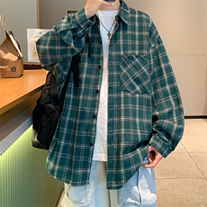 衬衫男秋季新款港风宽松格子长袖衬衣CS550-P38(现货），男装衬衫，星座214-3