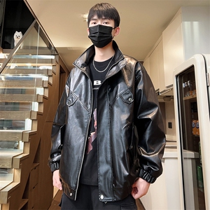 立领夹克男秋季宽松水洗皮衣潮茄克外套休闲A266-PY008-特P40图片