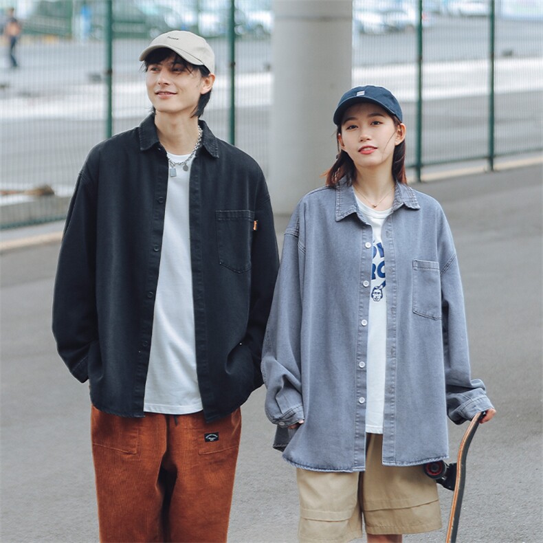 新港风水洗牛仔衬衫秋款2025新品长袖宽松衬衣外套J3592-P65控108,男装衬衫,电商A362