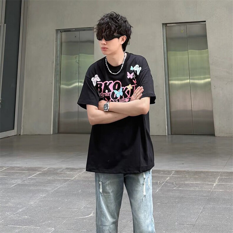 万针全刺绣工艺抖音得物高品质260克重磅纯棉双纱美式高街短袖T恤,男装T恤,电商A486