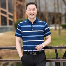 2025新款夏季爸爸装真口袋短袖t恤中老年男装翻领休闲冰丝POLO衫，男装Polo衫，星座1109
