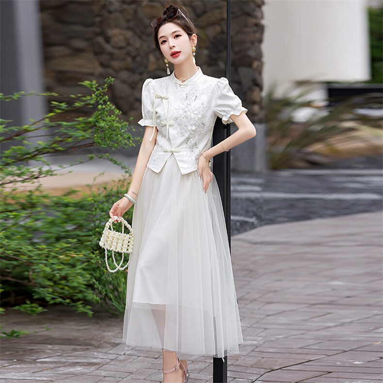 现货2026年夏季新中式刺绣淑女时尚千金风两件套套裙,女装套装/套裙,兰菲阁