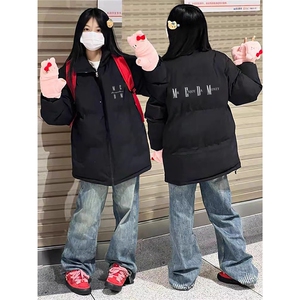 1506-1/GMF010/P69小个中生宽松不臃肿立领棉衣外套,深蓝色条纹衬衫穿搭图片