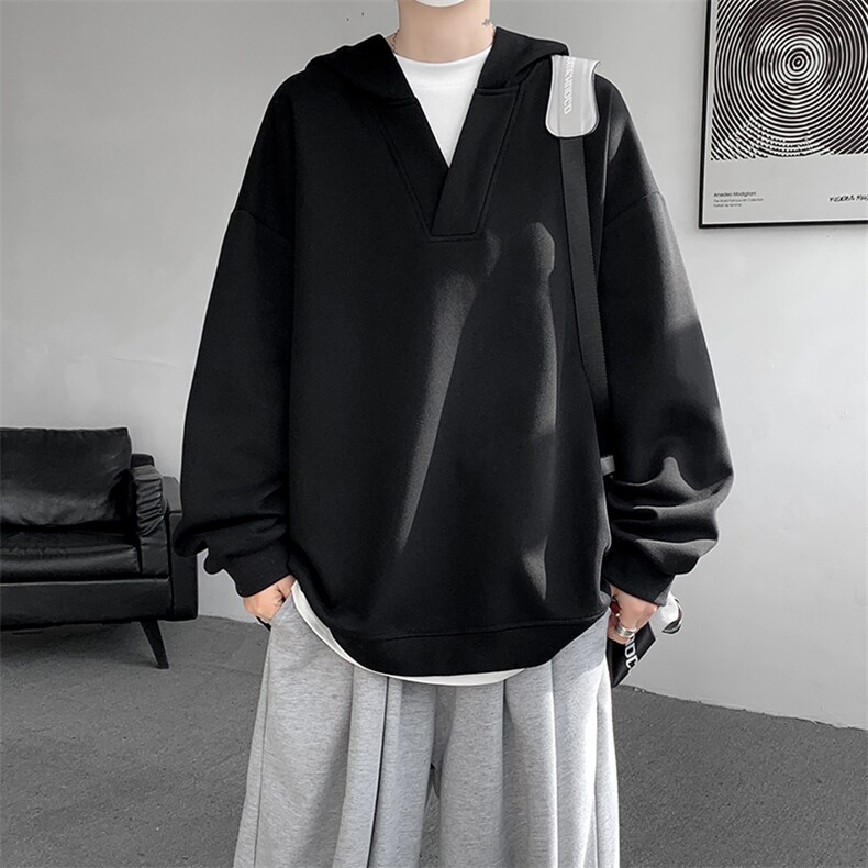 8XL-M叠穿假两件卫衣重磅连帽V领拼接套头衫宽松大码外套WY006P65,男装卫衣,电商B312