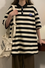 中性风美式条纹短袖polo杉男大码M-5XL翻领短袖T恤DP8761P40控59，男装T恤，星座227-7