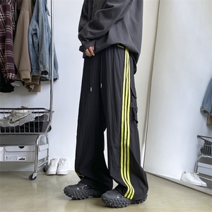 美式冰丝条纹休闲裤男女春秋薄款潮牌宽松直筒冲锋裤子K12-P48图片