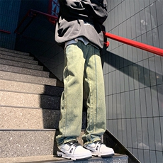 美式vibe裤脚拉链牛仔裤男高街潮牌黄泥色修身显瘦裤，男装牛仔裤，星座716-2