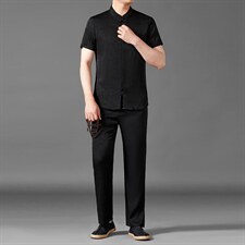 中老年男棉麻短袖中式唐装男风夏季亚麻套装MJ7226-P105，男装民族服装，星座1105-3