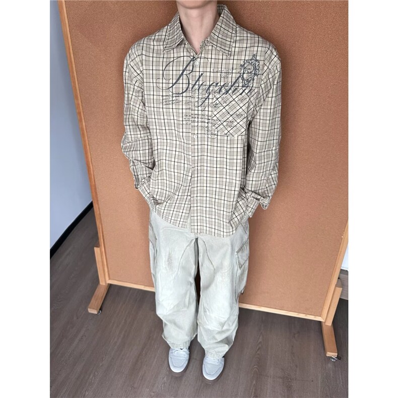 FFY2156-P42秋季新款美式复古格子长袖衬衫男女,男装衬衫,电商B323A