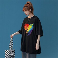 ！2023夏装新款设计感小众彩色涂鸦宽松短袖T恤T65P25控38，男装T恤，A247A