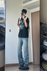 A178秋冬季星空纹牛仔裤男直筒宽松9306P55限价75，男装牛仔裤，电商A178