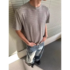 夏季静奢肌理混纺提花短袖t恤男黑色高级感痞帅修身圆领半袖男女，男装T恤，星座506A
