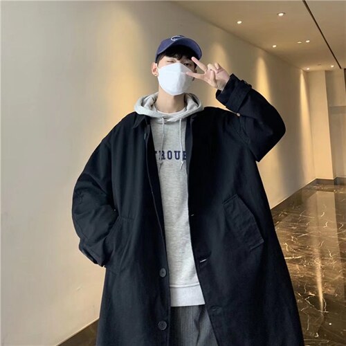 港风日系过膝休闲男士秋冬季风衣中长款Y6517P60，男装风衣，星座1116-2