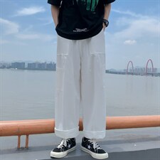 直筒工装裤男夏季日系休闲潮牌长裤chic宽松阔腿裤K3731-P36，男装休闲裤，星座512-2