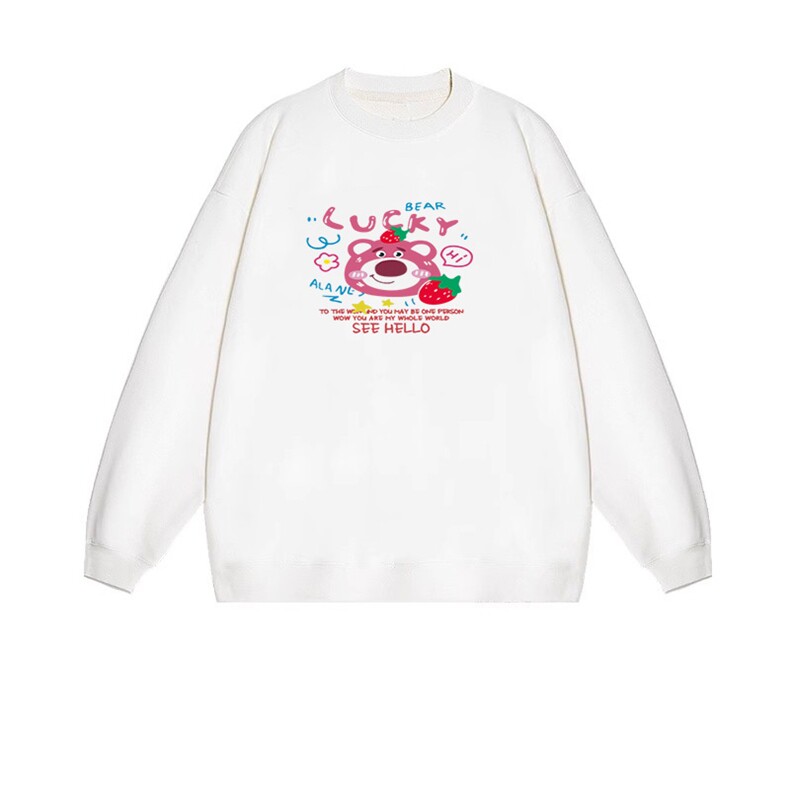 2025年秋季套头长袖时尚百搭通勤简约休闲草莓熊，女装卫衣/绒衫，花可