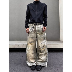 2025美式重工新款十字架印花牛仔裤女秋设计感阔腿长裤RK3044-P55图片