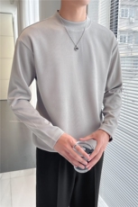 秋季男生长袖T恤条纹肌理感面料半高领微宽松版型6422-P45，男装T恤，星座1012-1