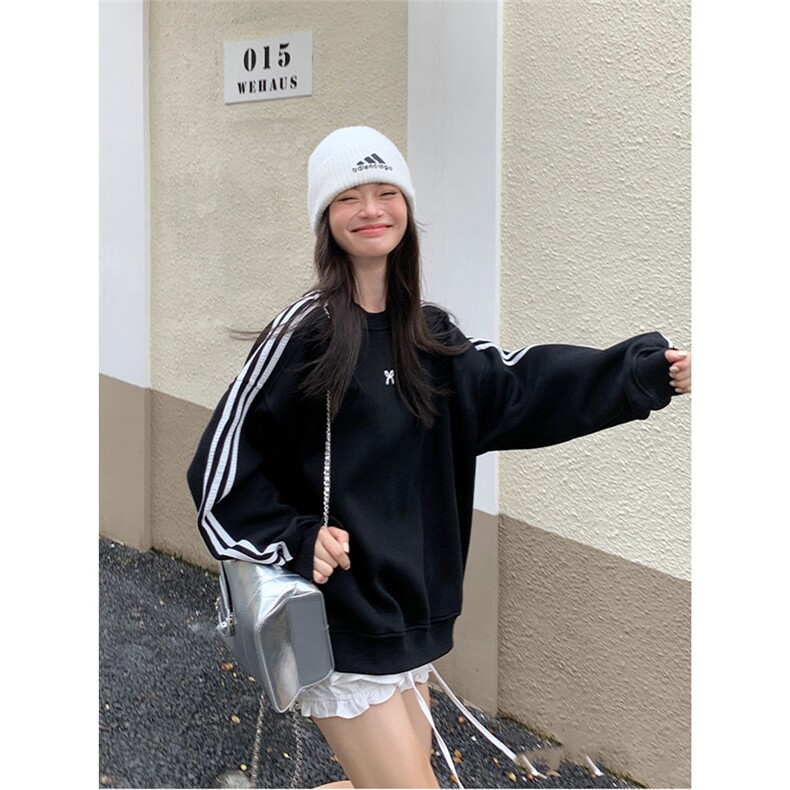 Q0228-P45三条杠蝴蝶结黑色卫衣女秋季新款上衣,女装卫衣/绒衫,星座617A-2