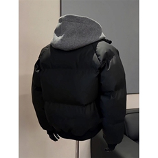 现货高品质重磅工艺美式高街假两件PU皮棉衣男女加厚棉服外套，男装棉衣，电商A486