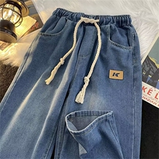 新款牛仔裤男炸街痞帅裤子潮牌直筒宽松美式高街阔腿裤N6006-p45，男装牛仔裤，星座1008-2