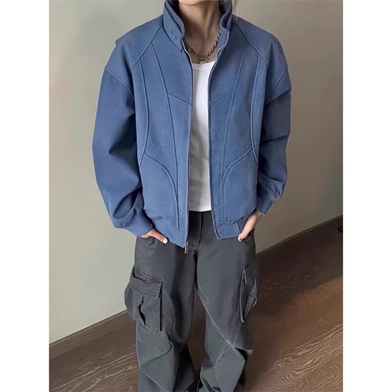 气质文艺慵懒ins潮流时尚百搭原宿简约日系新款工装立领夹克外套,男装夹克,星座506A