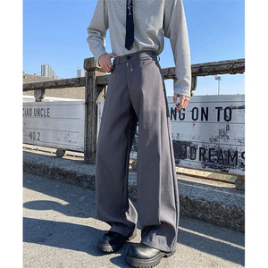 春秋美式高街休闲裤男女垂感阔腿西裤长裤纯色西装裤宽松直筒裤子图片