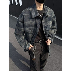 复古格纹牛仔外套男春2025新款潮牌休闲衬衫夹克上衣服W6472-P72，男装夹克，星座412-3