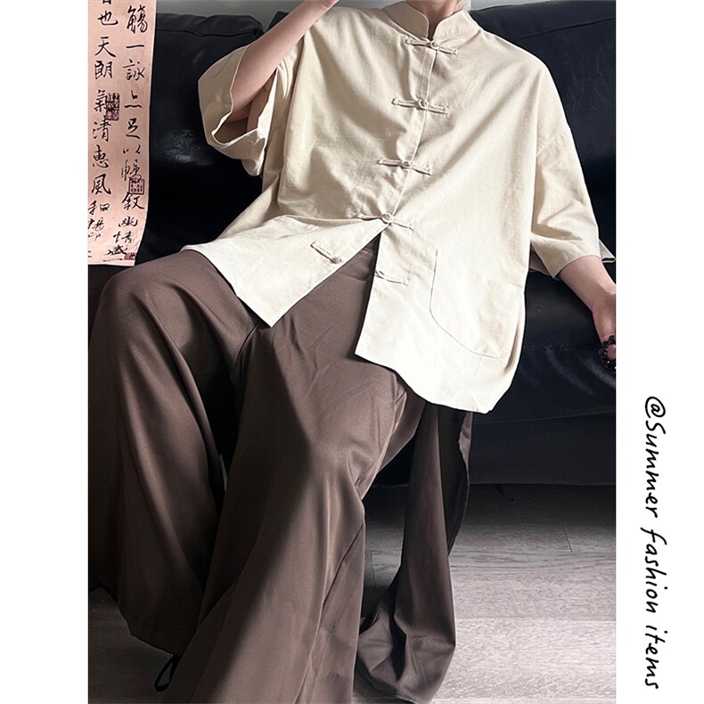 新中式盘扣夏季复古大码休闲男半袖短袖衬衫DC2181-P37【特价】图片