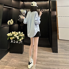 时尚休闲运动女装春季新款尖领单排扣镶钻重工洋气显瘦长袖衬衣潮，女装衬衫，2C310