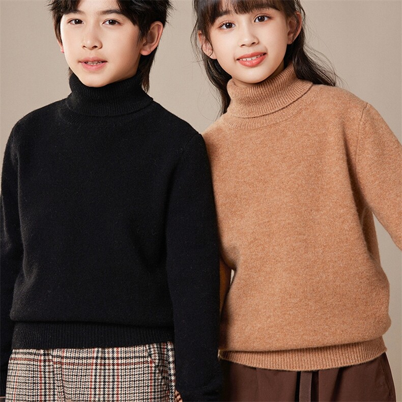 时尚儿童高领毛衣纯色舒适保暖针织衫男女童秋冬新款,童装儿童针织衫,质第童装店