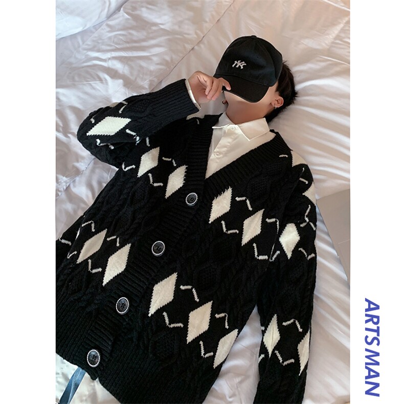 M3107-P85秋冬加厚宽松潮针织开衫外套男女情侣中性毛衣上衣控98,男装针织衫/毛衣,电商A009A（原A058A）