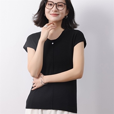 25夏季韩版低领软糯针织T恤女小飞袖上衣无袖打底衫轻薄透气背心，女装T恤，冀清阳荣