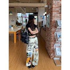 原宿慵懒新款百搭潮流流行日系时尚ins文艺简约牛仔长裤气质，男装休闲裤，星座506A