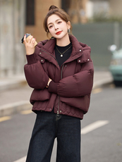 2025冬装时尚保暖减龄90%白鸭绒羽绒服女连帽显瘦面包服外套，女装羽绒服，沐七七