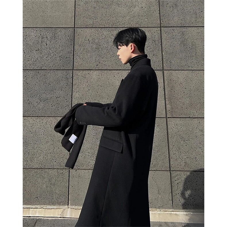 原版~韩系秋冬黑色毛呢大衣男休闲正肩过膝长款风衣外套Y982-P125,男装风衣,星座1004-3