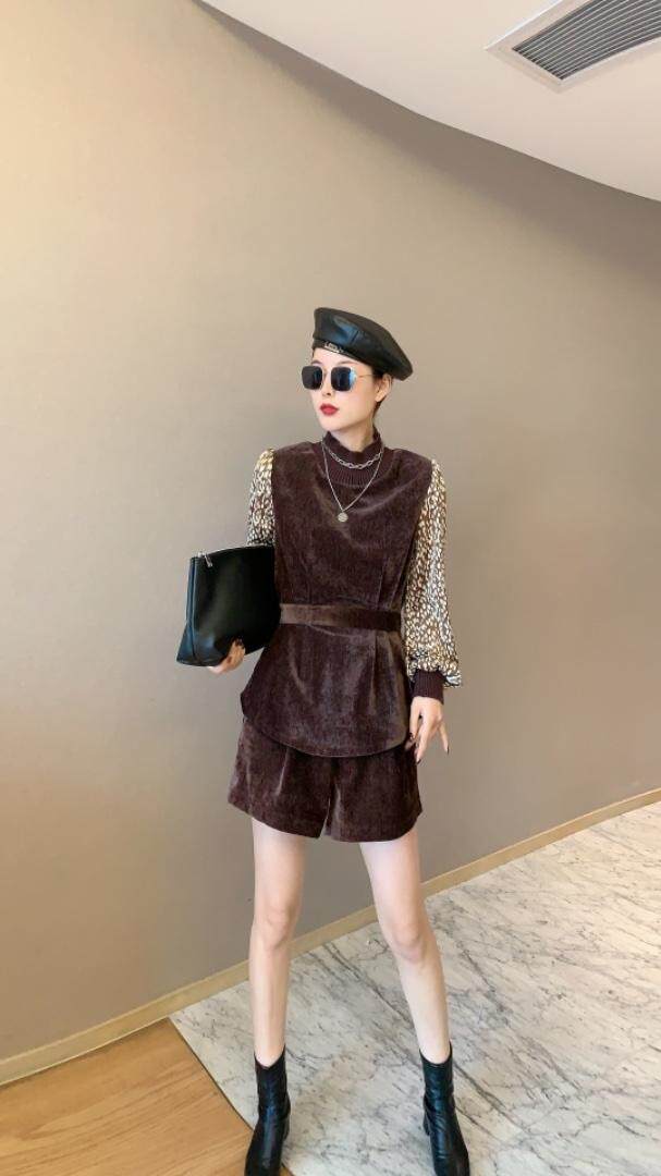 春季新品，仿真丝拼接两件套裤，女装，东洋天堂之花