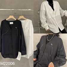 现货春季新款明显设计拼接款衬衫，女装衬衫，FU