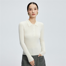 2025舒适百搭秋冬新款polo纽扣长袖打底修身，女装羊绒衫，玛卡隆羊绒