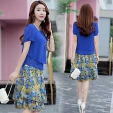 雪纺碎花中长款连衣裙两件套女2022春夏新款时尚宽松气质裙子套装，女装套装/套裙，琦鑫阁（原依鑫阁）