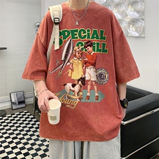 B239-1039-P38美式复古水洗做旧短袖字母动漫T恤，男装T恤，星座514-2(原B239)