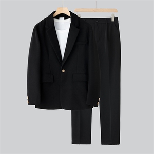 新款男士秋季宽松休闲港风西服套装衣服+裤子整套西装 XZ809-P150图片