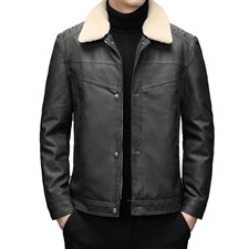 拆卸毛领羽绒服男款2023冬季中年装加厚牛仔皮外套XXH9608-P230图片