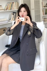 镂空长袖学院风双排扣常规款西装秋季上衣气质小个子春秋休闲黑色，女装套装/套裙，浙宝210（原浙宝191）