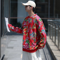 B204秋冬加绒保暖套头圆领卫衣外套东北大花民族风风潮特色，男装卫衣，星座115A(原星座507）