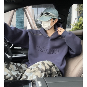 秋季新款连帽卫衣男肩上拉链钢印外套情侣套头款 W114-P60 控88图片