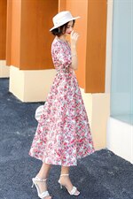 V领短袖时尚收腰气质百搭韩版2021夏季连衣裙，女装连衣裙，超帛