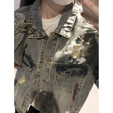 【有货】cleanfit泼墨涂鸦牛仔外套男女美式工装夹克J61HH-特P72，男装夹克，星座1007（原301D）