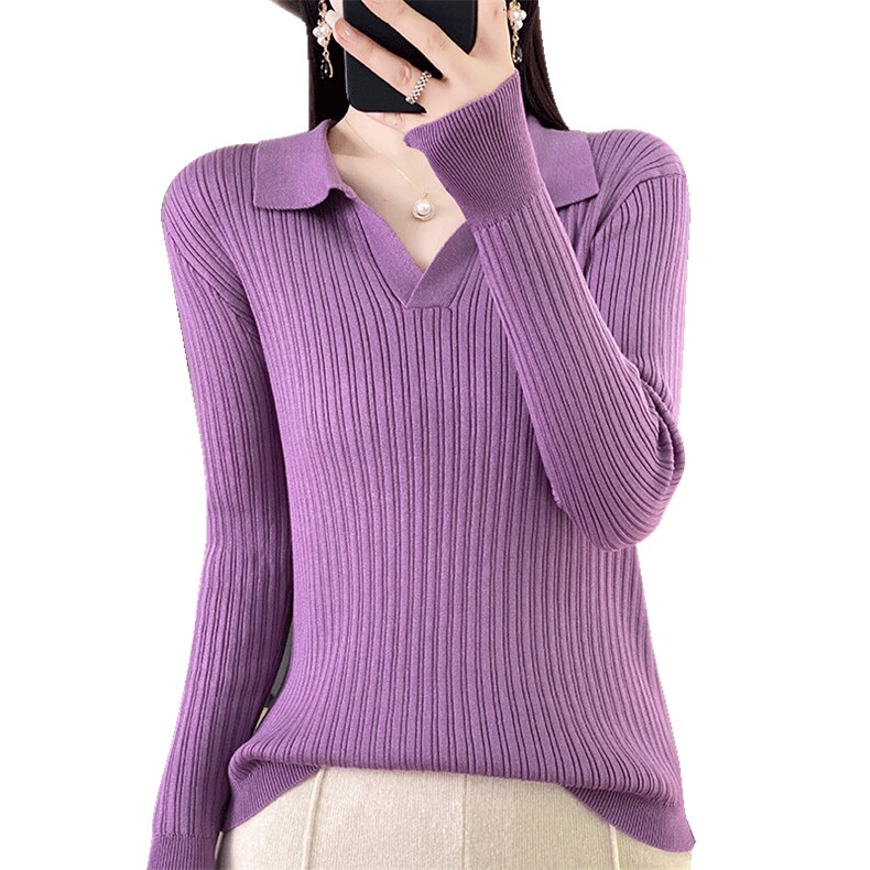 POLO领长袖针织打底衫女修身翻领套头毛衣洋气百搭内搭保暖毛衫女,针织衫/毛衣,佳绒包芯纱店